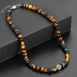 Men's Tiger Eye & Lava Stone Beaded Choker